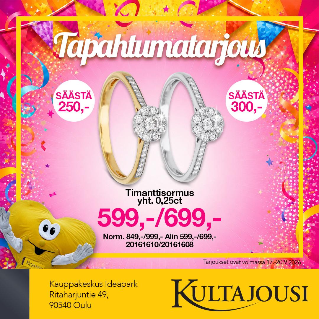 Timanttisormus kelta- ja valkokulta