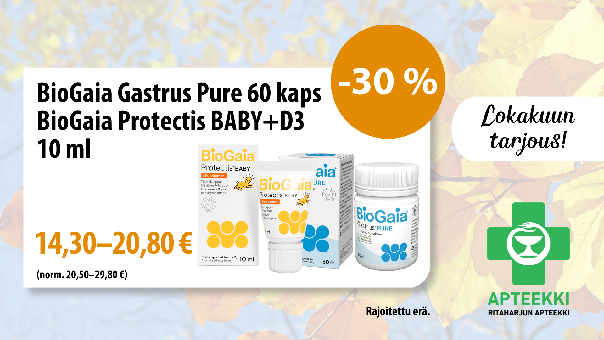 Valitut BioGaia-tuotteet -30 %
